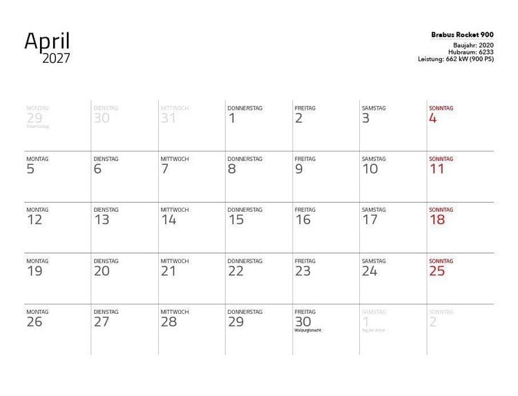 Produktbild: Supersportwagen 2027 &ndash; Eintragkalender
