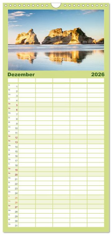 Produktbild: Familienplaner 2026 - Der S&uuml;den Neuseelands: Berge, Seen und traumhafte K&uuml;sten mit 5 Spalten (Wandkalender, 21 x 45 cm) CALVENDO