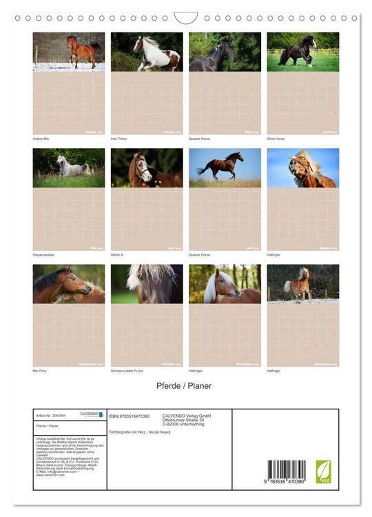 Produktbild: Pferde / Planer (Wandkalender 2026 DIN A3 hoch), CALVENDO Monatskalender