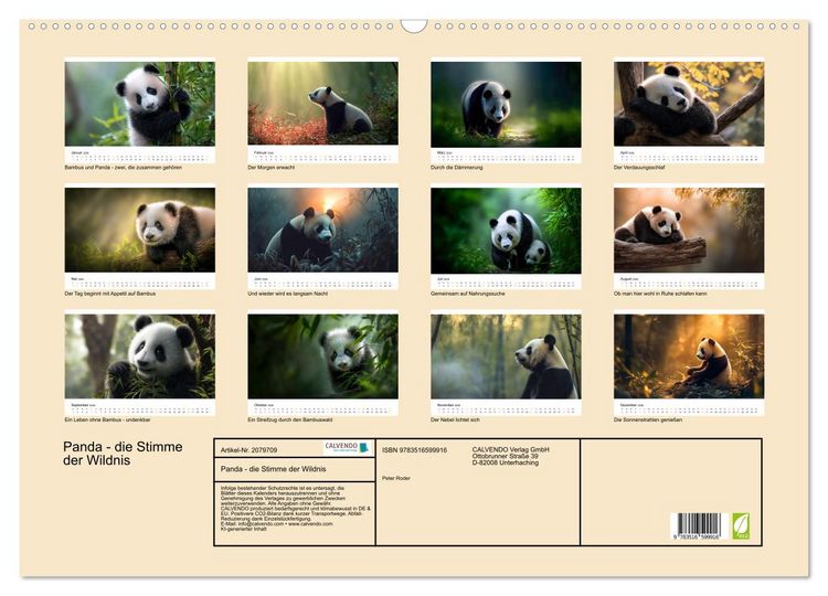 Produktbild: Panda - die Stimme der Wildnis (Wandkalender 2026 DIN A2 quer), CALVENDO Monatskalender