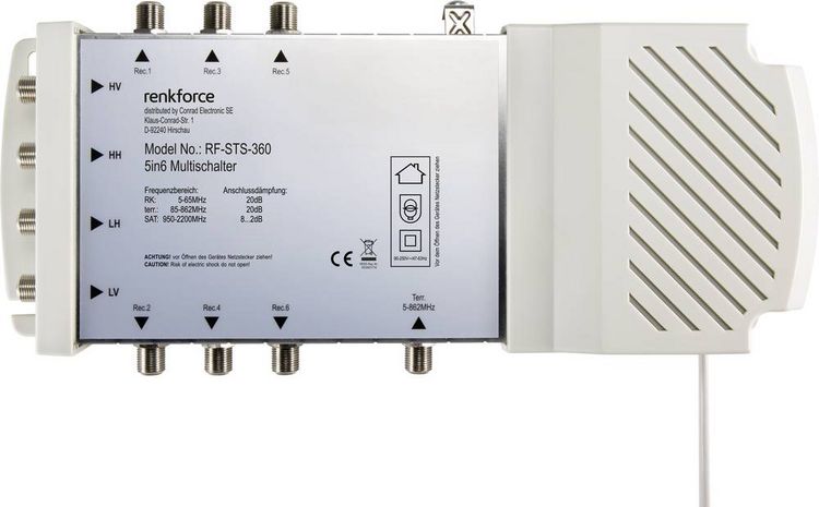 Produktbild: Renkforce RF-STS-360 SAT Multischalter Eing&auml;nge (Multischalter): 5 (4 SAT/1 terrestrisch) Teilnehmer-Anzahl: 6 Quad-LNB-tauglich