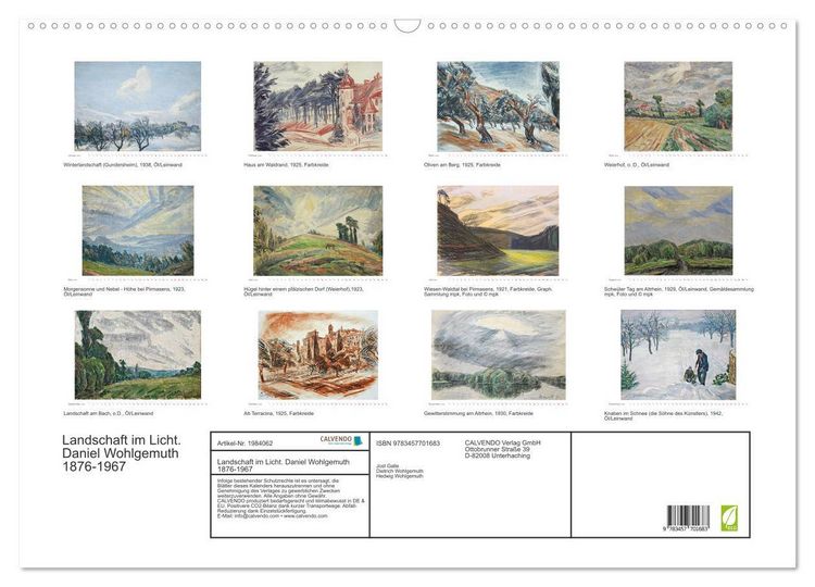 Produktbild: Landschaft im Licht. Daniel Wohlgemuth 1876-1967 (Wandkalender 2026 DIN A2 quer), CALVENDO Monatskalender