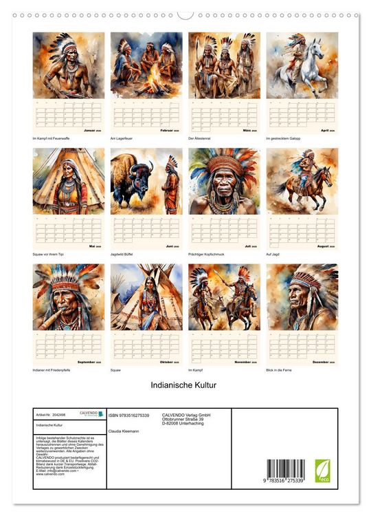Produktbild: Indianische Kultur (hochwertiger Premium Wandkalender 2026 DIN A2 hoch), Kunstdruck in Hochglanz