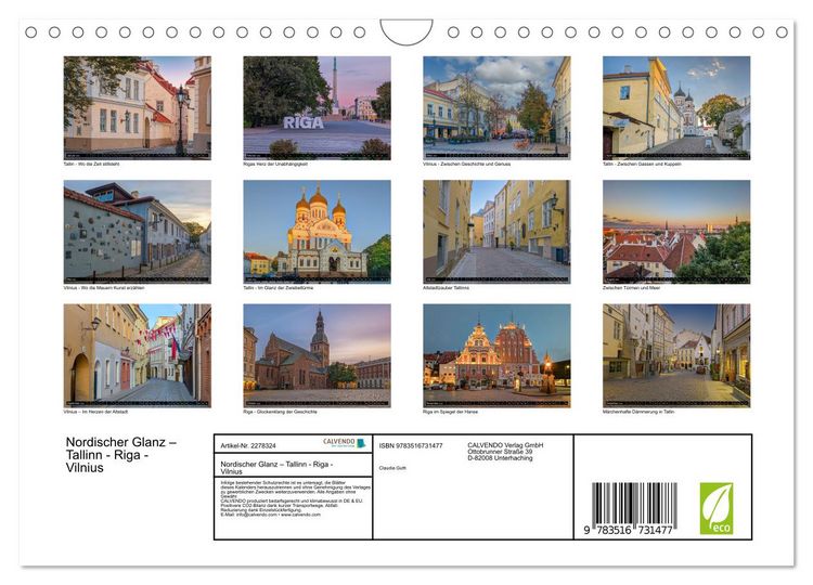 Produktbild: Nordischer Glanz &ndash; Tallinn - Riga - Vilnius (Wandkalender 2026 DIN A4 quer), CALVENDO Monatskalender