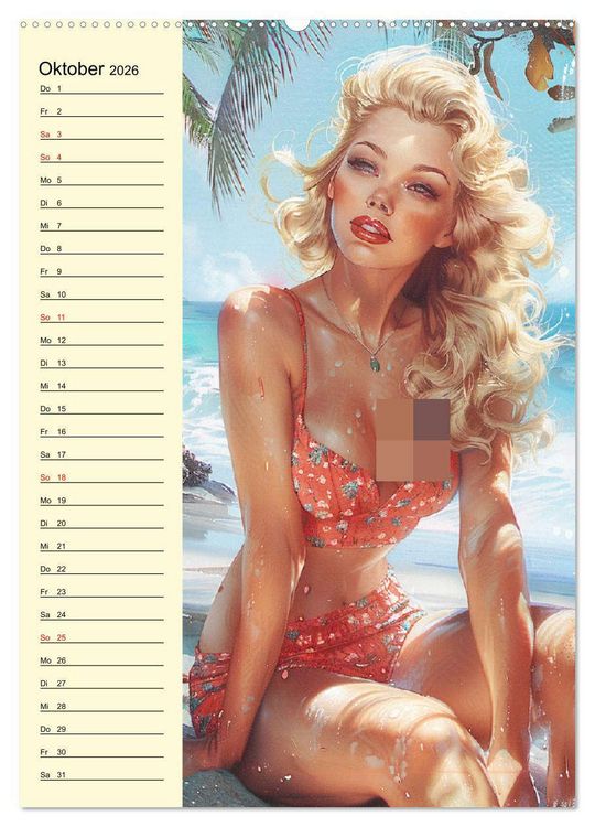 Produktbild: Pin-up-Girls. Sexappeal am Strand (hochwertiger Premium Wandkalender 2026 DIN A2 hoch), Kunstdruck in Hochglanz