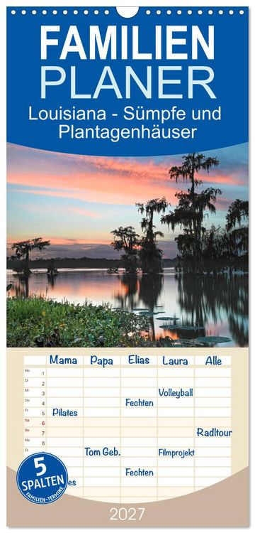Produktbild: Familienplaner 2027 - Louisiana - S&uuml;mpfe und Plantagenh&auml;user mit 5 Spalten (Wandkalender, 21 x 45 cm) CALVENDO