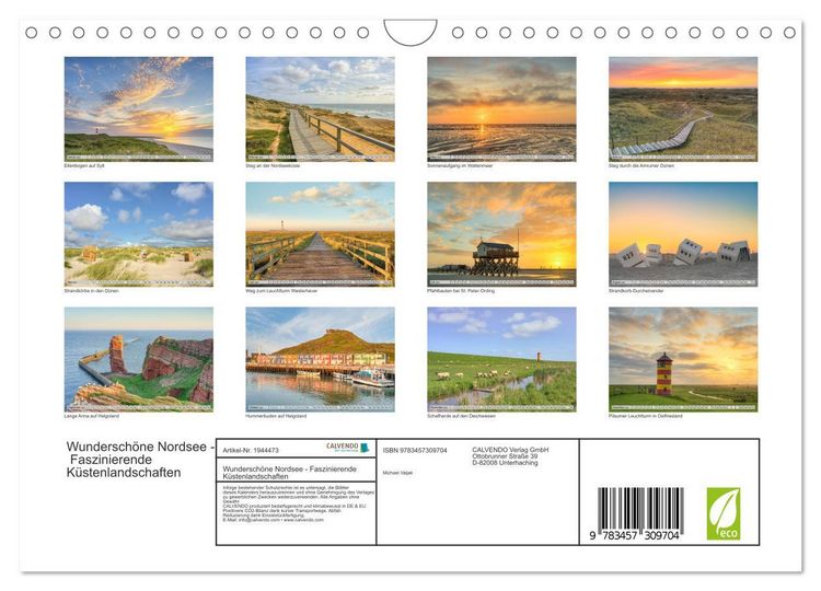 Produktbild: Wundersch&ouml;ne Nordsee - Faszinierende K&uuml;stenlandschaften (Wandkalender 2026 DIN A4 quer), CALVENDO Monatskalender