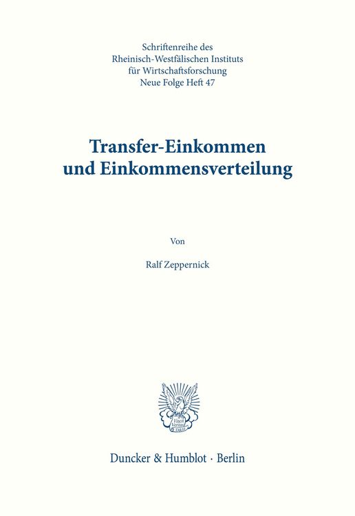 Produktbild: Transfer-Einkommen und Einkommensverteilung.