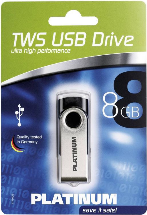Produktbild: Platinum TWS USB-Stick 8GB Schwarz 177560-3 USB-A (USB 2.0)