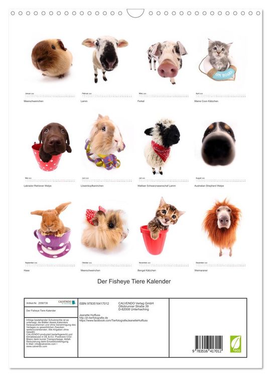 Produktbild: Der Fisheye Tiere Kalender (Wandkalender 2026 DIN A3 hoch), CALVENDO Monatskalender