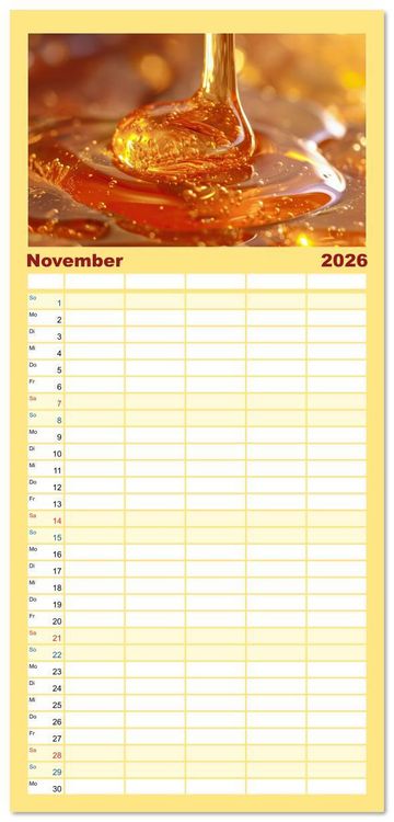 Produktbild: Familienplaner 2026 - HONIG - fl&uuml;ssiges Gold mit 5 Spalten (Wandkalender, 21 x 45 cm) CALVENDO