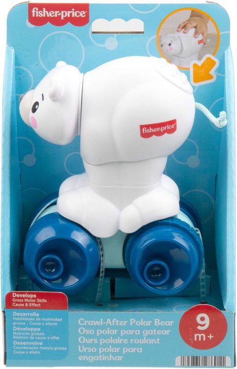 Produktbild: Fisher-Price Eisb&auml;r zum Hinterherkrabbeln, Aktivit&auml;tskrabbelspielzeug f&uuml;r Babys mit sensorischen Details
