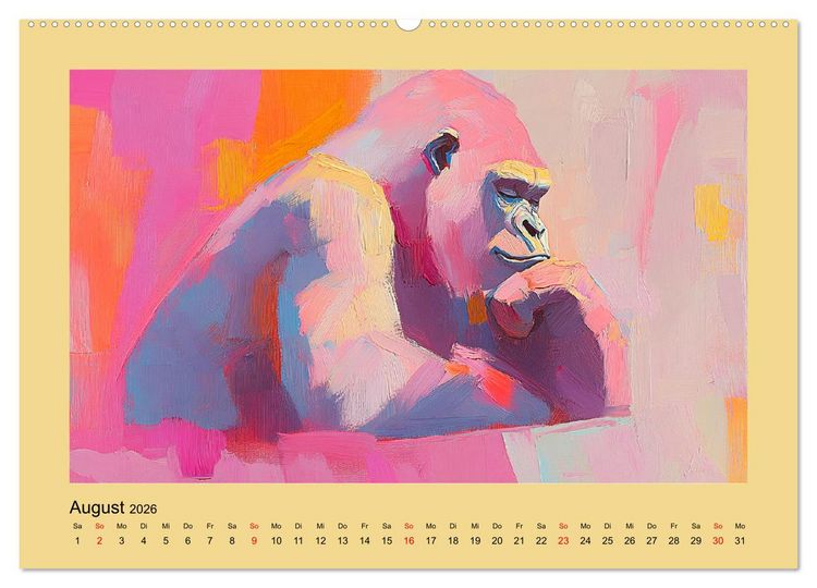 Produktbild: Majest&auml;tische Menschenaffen. Faszinierende Wesen in kunstvoller &Ouml;loptik (Wandkalender 2026 DIN A2 quer), CALVENDO Monatskalender