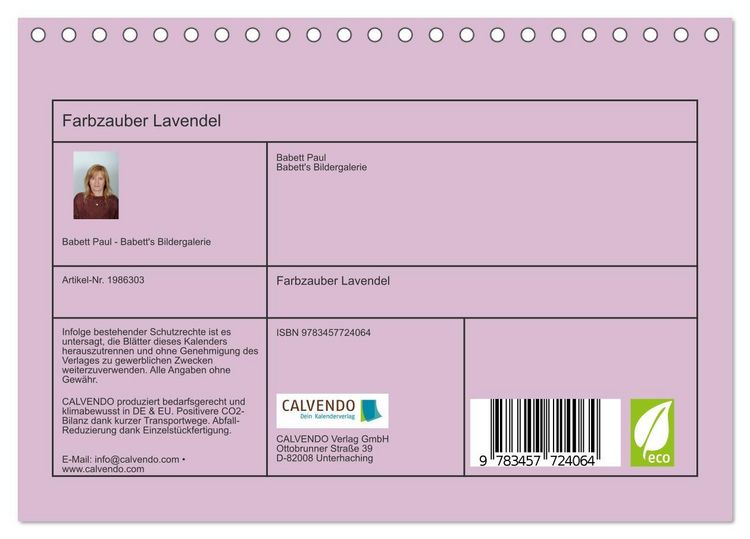Produktbild: Farbzauber Lavendel (Tischkalender 2026 DIN A5 quer), CALVENDO Monatskalender