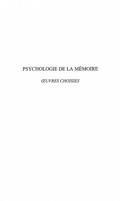 Produktbild: Psychologie de la memoire