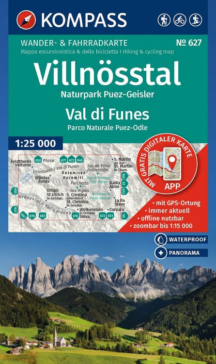 Produktbild: KOMPASS Wanderkarte 627 Villn&ouml;sstal / Val di Funes, Naturpark Puez-Geisler / Parco Naturale Puez-Odle 1:25.000
