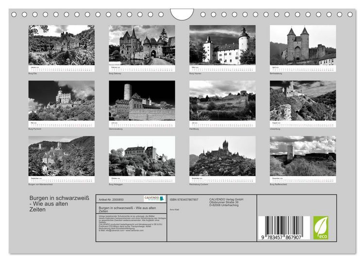 Produktbild: Burgen in schwarzwei&szlig; - Wie aus alten Zeiten (Wandkalender 2026 DIN A4 quer), CALVENDO Monatskalender