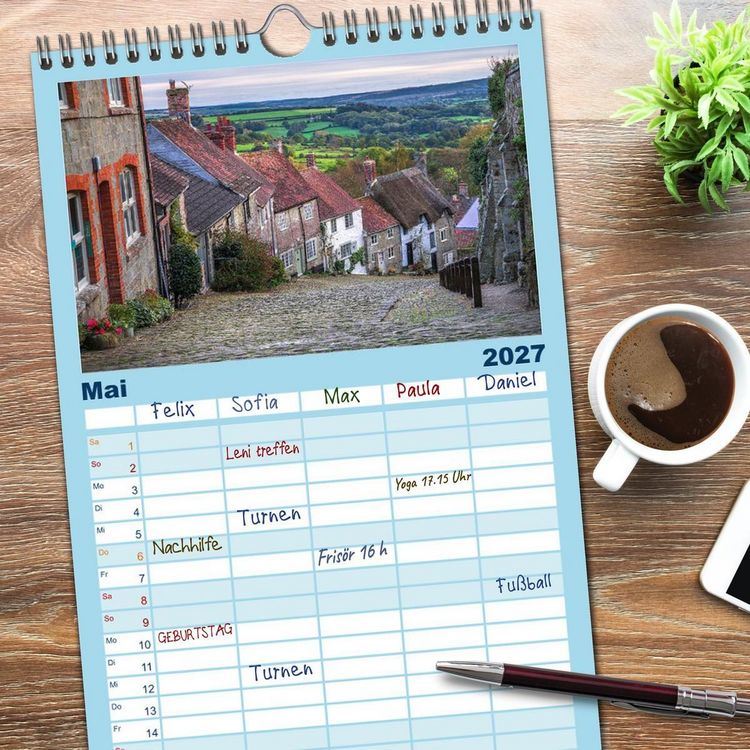 Produktbild: Familienplaner 2027 - Rundreise: Dorset in sieben Tagen mit 5 Spalten (Wandkalender, 21 x 45 cm) CALVENDO