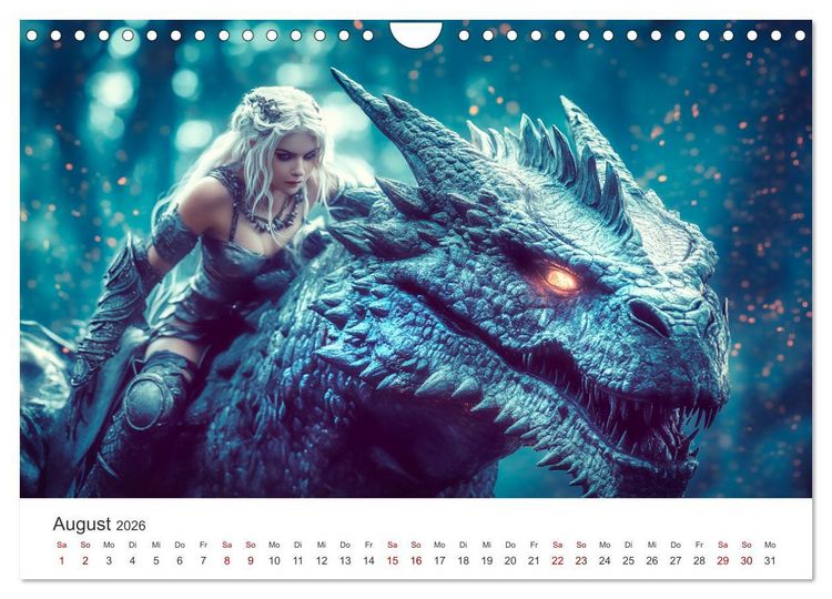 Produktbild: Kraft und Magie - Die Welt der Drachenkriegerinnen (Wandkalender 2026 DIN A4 quer), CALVENDO Monatskalender