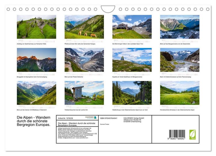 Produktbild: Die Alpen - Wandern durch die sch&ouml;nste Bergregion Europas. (Wandkalender 2026 DIN A4 quer), CALVENDO Monatskalender