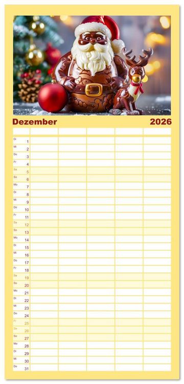 Produktbild: Familienplaner 2026 - Alles Schokolade oder was?! - Hei&szlig;e und kalte Gaumenfreuden aus Schokolade mit 5 Spalten (Wandkalender, 21 x 45 cm) CALVENDO