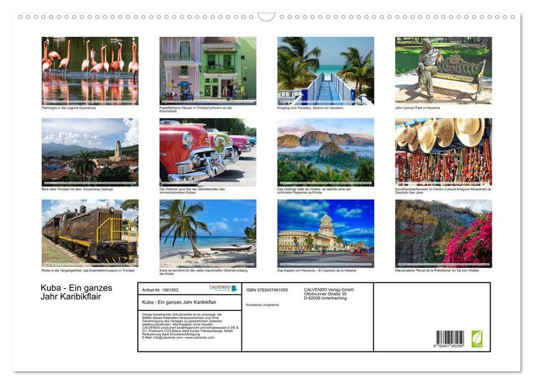 Produktbild: Kuba - Ein ganzes Jahr Karibikflair (Wandkalender 2026 DIN A2 quer), CALVENDO Monatskalender
