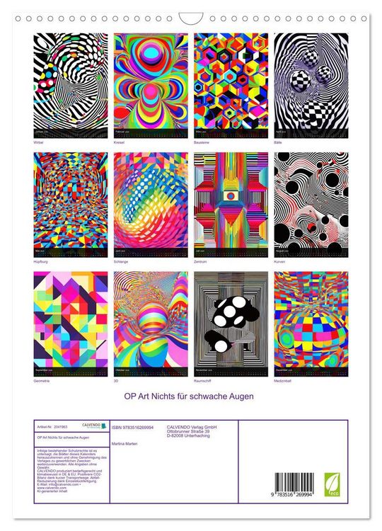 Produktbild: OP Art Nichts f&uuml;r schwache Augen (Wandkalender 2026 DIN A3 hoch), CALVENDO Monatskalender