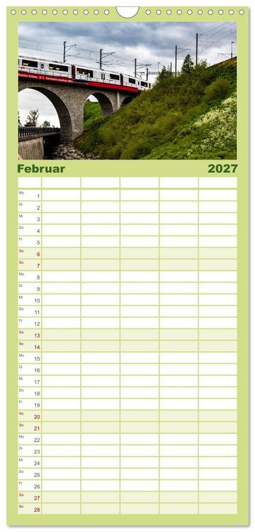 Produktbild: Familienplaner 2027 - Die Rh&auml;tische Bahn - Ein Kurztrip in die Schweiz mit 5 Spalten (Wandkalender, 21 x 45 cm) CALVENDO