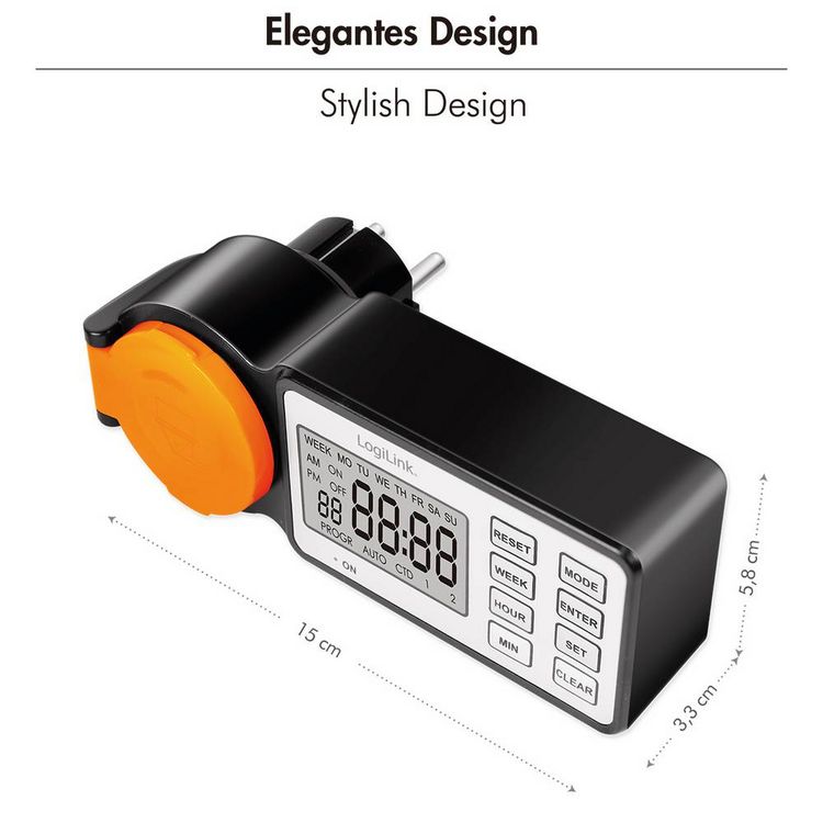 Produktbild: LogiLink ET0016 Zeitschaltuhr digital IP44 Countdown-Funktion, EIN/AUS-Programm, Timer-Funktion