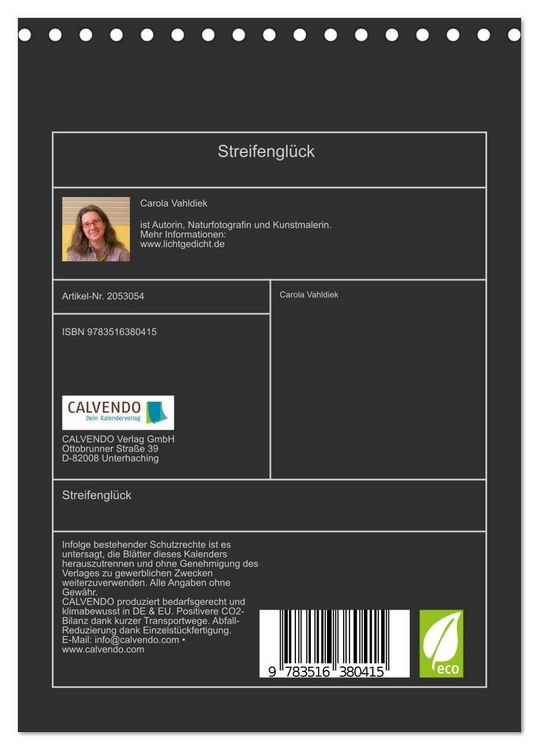Produktbild: Streifengl&uuml;ck (Tischkalender 2026 DIN A5 hoch), CALVENDO Monatskalender