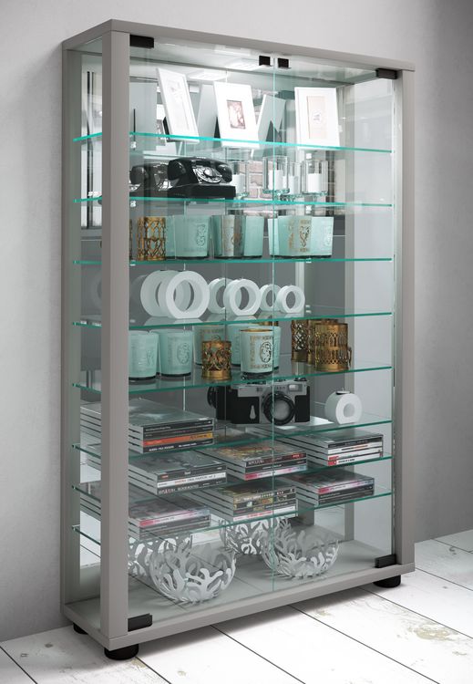 Produktbild: Glas Stand Vitrine Sammelvitrine Lumo Mini Spiegel