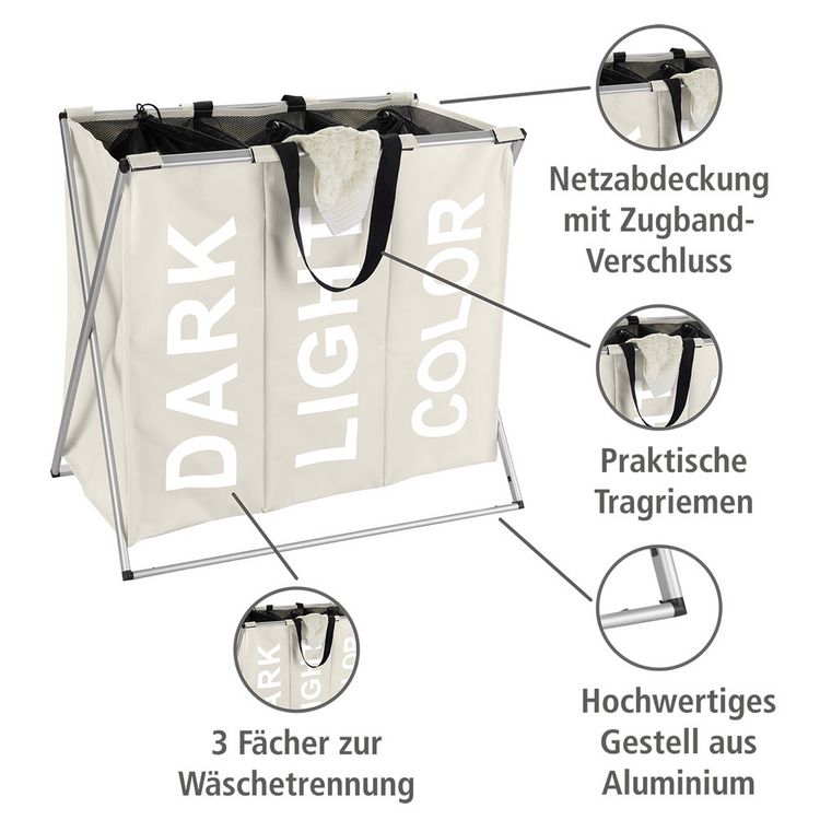 Produktbild: W&auml;schesammler Mod. Trio Beige, W&auml;schekorb, 130 l