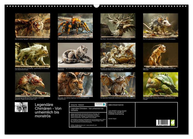 Produktbild: Legend&auml;re Chim&auml;ren - Von unheimlich bis monstr&ouml;s (Wandkalender 2026 DIN A2 quer), CALVENDO Monatskalender