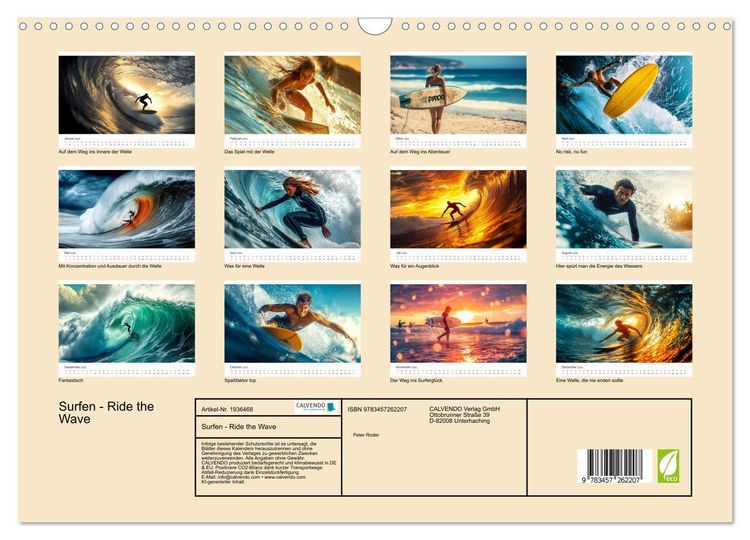 Produktbild: Surfen - Ride the Wave (Wandkalender 2026 DIN A3 quer), CALVENDO Monatskalender