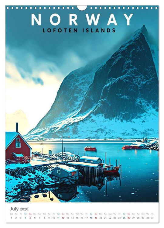 Produktbild: Lofoten Islands - Old School Poster Style (Wall Calendar 2026 DIN A3 portrait), CALVENDO 12 Month Wall Calendar