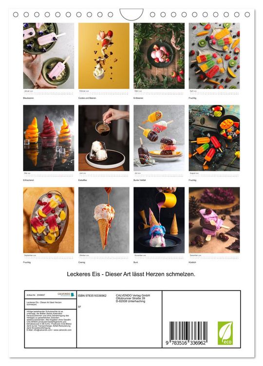 Produktbild: Leckeres Eis - Dieser Art l&auml;sst Herzen schmelzen. (Wandkalender 2026 DIN A4 hoch), CALVENDO Monatskalender
