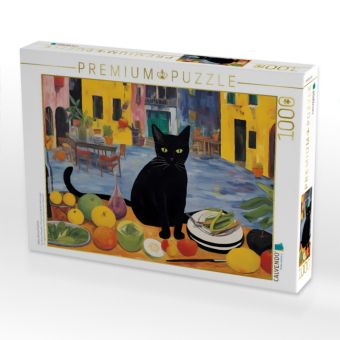 Produktbild: CALVENDO Puzzle Katze sitzt auf Esstisch | 1000 Teile Lege-Gr&ouml;&szlig;e 64x48cm Foto-Puzzle f&uuml;r gl&uuml;ckliche Stunden