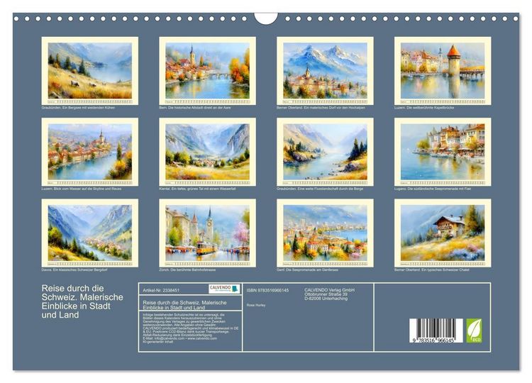 Produktbild: Reise durch die Schweiz. Malerische Einblicke in Stadt und Land (Wandkalender 2027 DIN A3 quer), CALVENDO Monatskalender