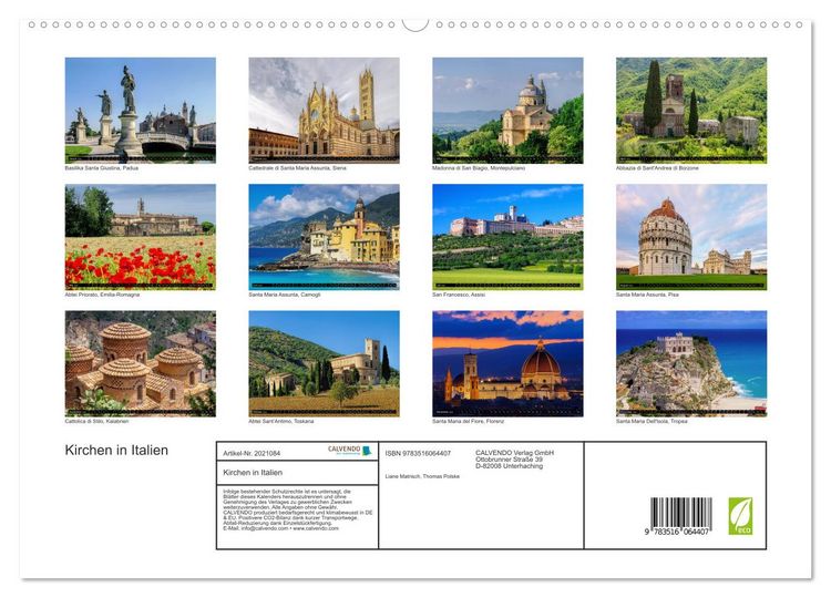 Produktbild: Kirchen in Italien (hochwertiger Premium Wandkalender 2026 DIN A2 quer), Kunstdruck in Hochglanz