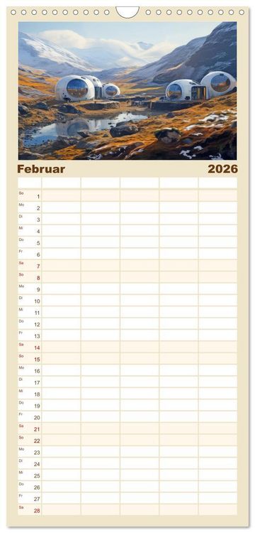 Produktbild: Familienplaner 2026 - Futuristische moderne Behausungen mit 5 Spalten (Wandkalender, 21 x 45 cm) CALVENDO