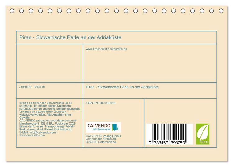 Produktbild: Piran - Slowenische Perle an der Adriak&uuml;ste (Tischkalender 2026 DIN A5 quer), CALVENDO Monatskalender