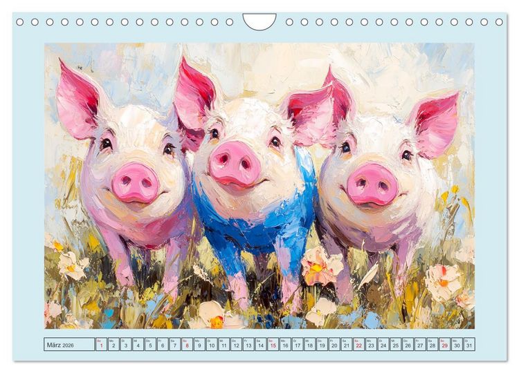 Produktbild: Lustiges Borstenvieh. Zauberhafte Schweinchen im &Ouml;lgem&auml;lde-Stil (Wandkalender 2026 DIN A4 quer), CALVENDO Monatskalender