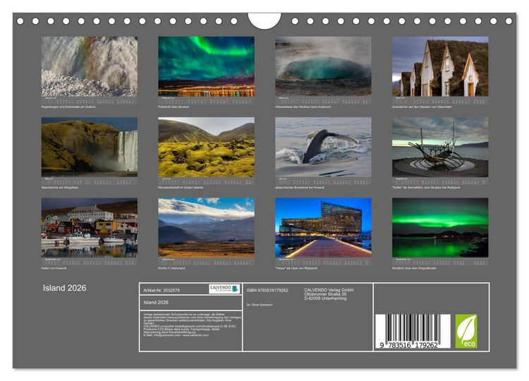 Produktbild: Island 2026 (Wandkalender 2026 DIN A4 quer), CALVENDO Monatskalender
