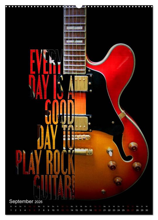 Produktbild: Rockgitarren Textposter (hochwertiger Premium Wandkalender 2026 DIN A2 hoch), Kunstdruck in Hochglanz