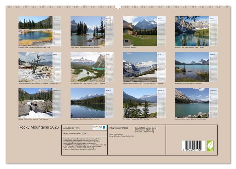 Produktbild: Rocky Mountains 2026 (hochwertiger Premium Wandkalender 2026 DIN A2 quer), Kunstdruck in Hochglanz