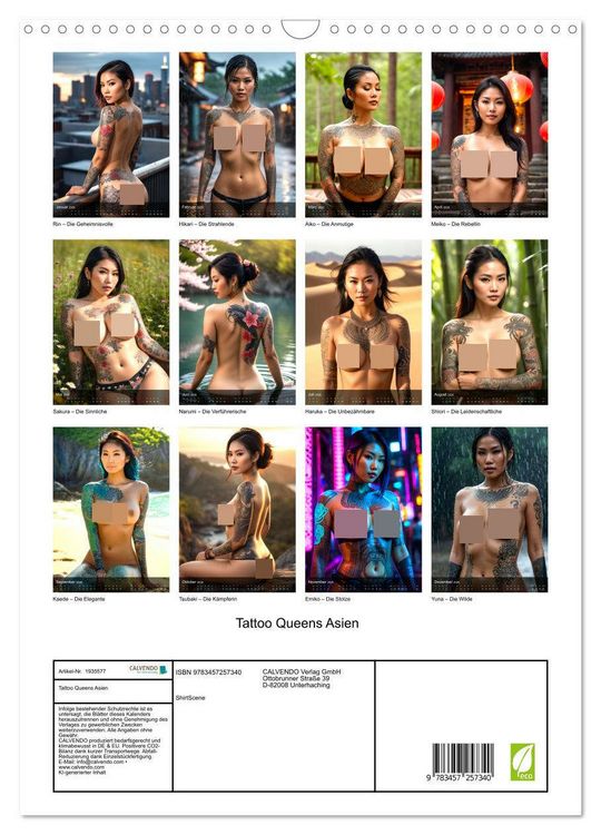 Produktbild: Tattoo Queens Asien (Wandkalender 2026 DIN A3 hoch), CALVENDO Monatskalender