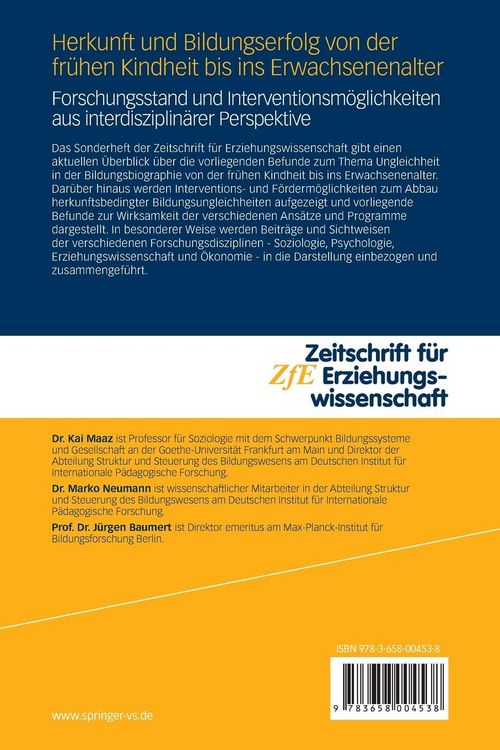 Produktbild: Herkunft und Bildungserfolg von der fr&uuml;hen Kindheit bis ins Erwachsenenalter