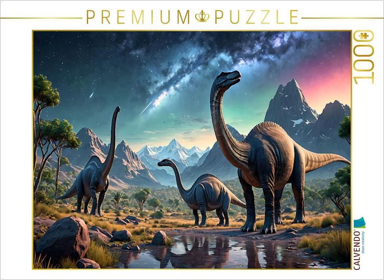 Produktbild: CALVENDO Puzzle Dinosaurier unter urzeitlichem Sternenhimmel | 1000 Teile Lege-Gr&ouml;&szlig;e 64x48cm Foto-Puzzle f&uuml;r gl&uuml;ckliche Stunden