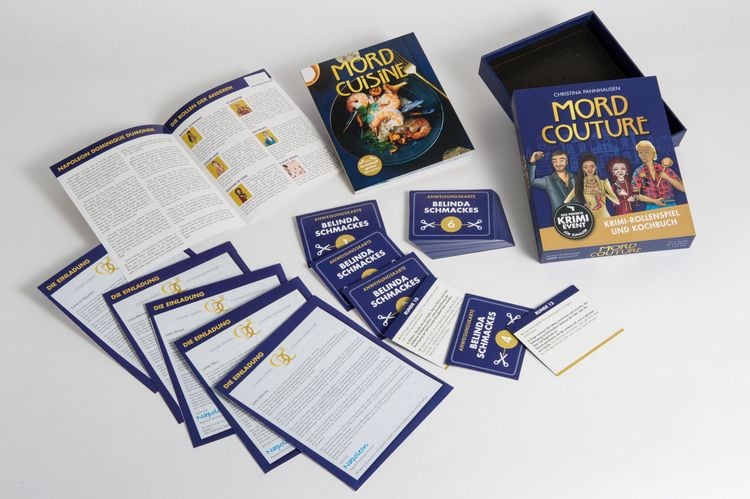 Produktbild: Mord Couture. Krimi-Rollenspiel und Kochbuch. Das perfekte Krimi-Event f&uuml;r Zuhause. F&uuml;r 6 Spieler ab 12 Jahren