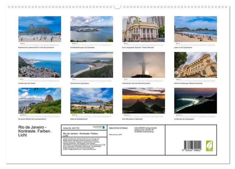 Produktbild: Rio de Janeiro - Kontraste. Farben. Licht (hochwertiger Premium Wandkalender 2027 DIN A2 quer), Kunstdruck in Hochglanz